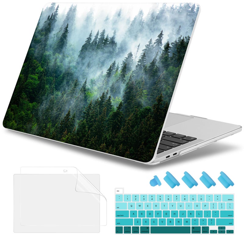 May Chen Compatible with MacBook Pro 13 inch Case 2022 2021 2020 Release Models A2338 M2 M1 A2251 A2289, Plastic Hard Shell Case for MacBook Pro 13 inch with Touch Bar Fits Touch ID, Forest - Image 1